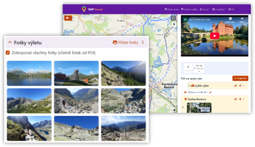 Trip photos and a day detail with a video